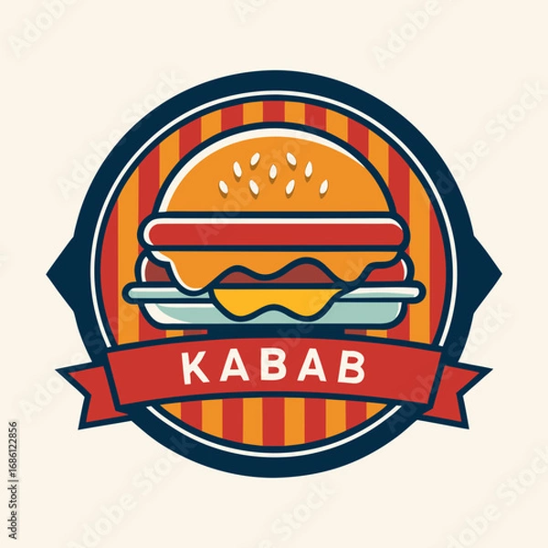 Fototapeta Stylized kebab burger emblem with red and orange stripes