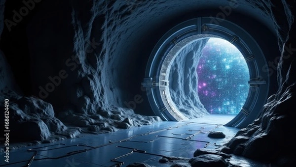 Fototapeta A high-security artificial intelligence vault is carved deep within a remote asteroid