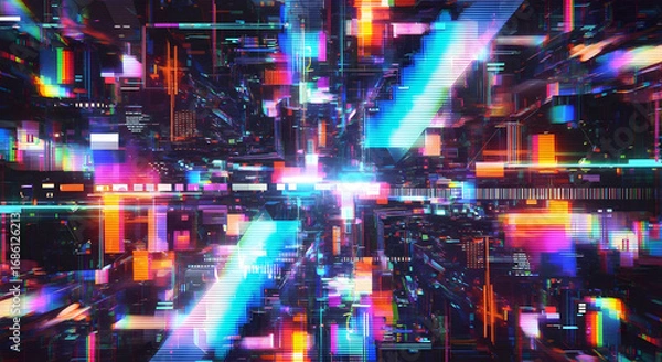 Fototapeta Abstract digital art with vibrant colors and geometric shapes.