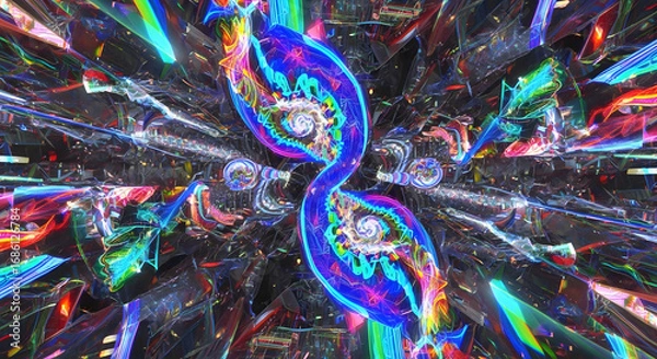 Fototapeta Kaleidoscopic abstract art with vibrant colors and intricate patterns.