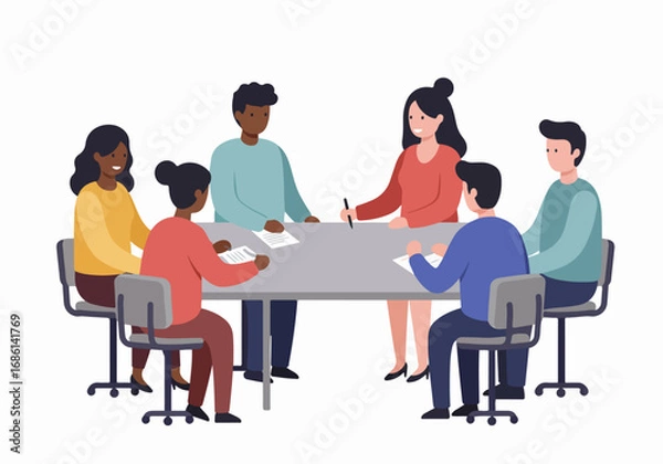 Fototapeta Diverse people expressing emotions with simple style