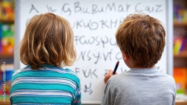 Fototapeta Children Engaged in Learning Activities in a Classroom Setting