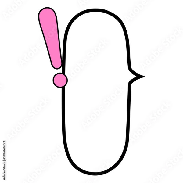 Fototapeta ピンクでベタ塗りのビックリマーク付き右口で縦長で楕円の吹き出し