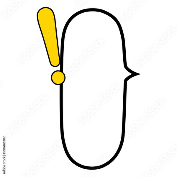 Fototapeta 黄色いベタ塗りのビックリマーク付き右口で縦長で楕円の吹き出し