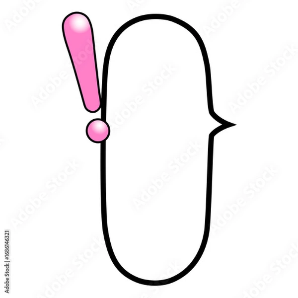 Fototapeta テカリ有るピンクのビックリマーク付き右口で縦長で楕円の吹き出し