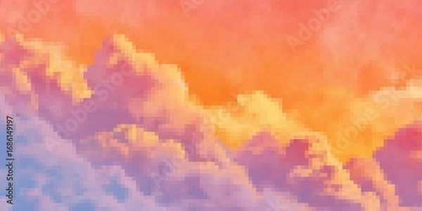 Fototapeta Abstract pixel art background of sky with clouds at sunset