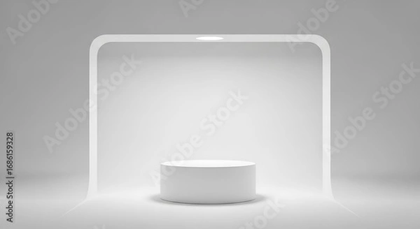Fototapeta Minimalist White Cylindrical Display Platform with Subtle Curved Lighting