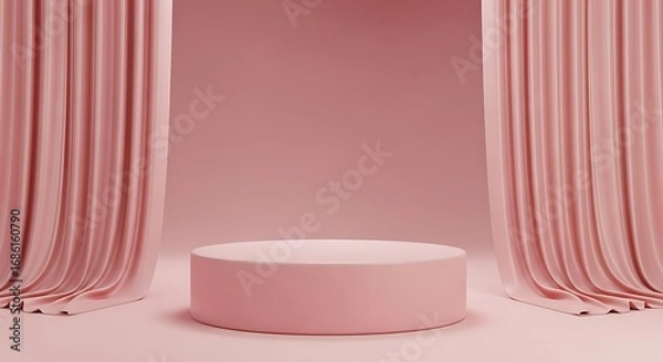 Fototapeta Pink Minimalist Display Podium with Drapery