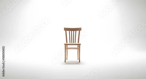 Fototapeta Solitary wooden chair stands centered in a bright, minimalist studio setting
