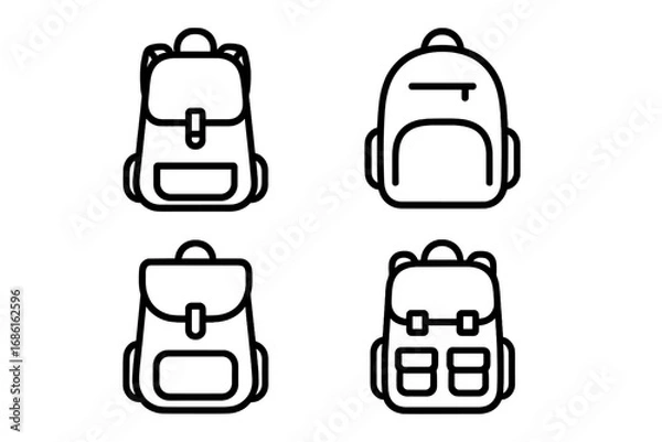 Fototapeta Backpack line icon set. Minimalist rucksack and school bag vector illustration. Travel, hiking, and education symbols. Simple outline graphic design element collection.