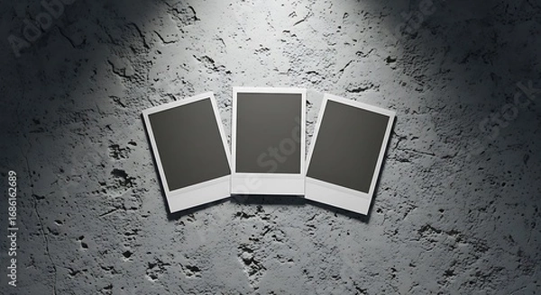 Fototapeta Three Blank Polaroid Frames on Textured Concrete with Dramatic Lighting