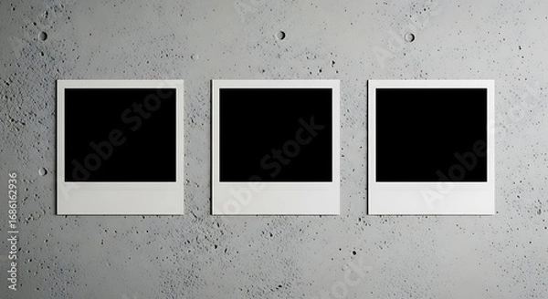 Fototapeta Three Empty Photo Frames on a Textured Gray Concrete Wall
