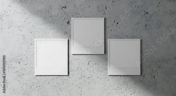 Fototapeta Three Empty White Frames on a Textured Gray Concrete Wall