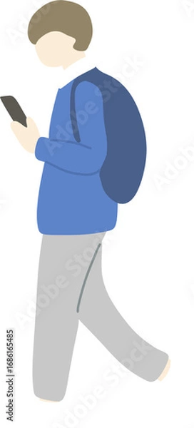 Fototapeta 스마트폰을 보며 걸어가는 귀여운 남학생 일러스트 