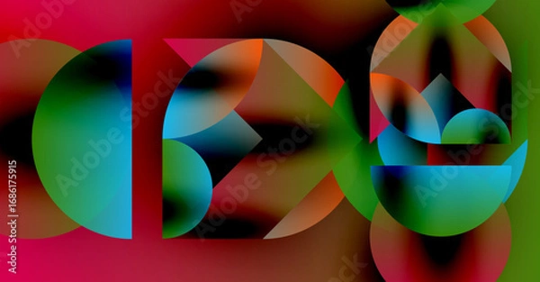 Fototapeta Abstract composition featuring overlapping colorful shapes. Vivid gradients create dynamic visual effect. Modern design, bold colors, artistic expression.