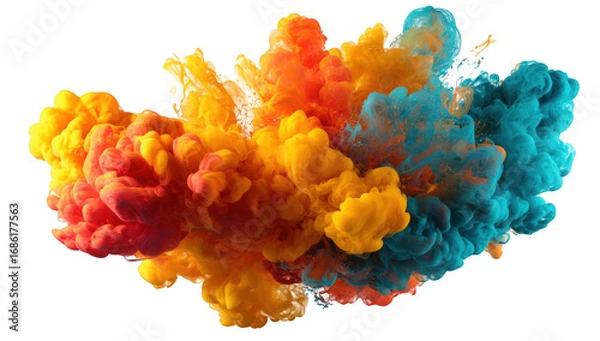 Fototapeta Vibrant multicolored ink explosion against black