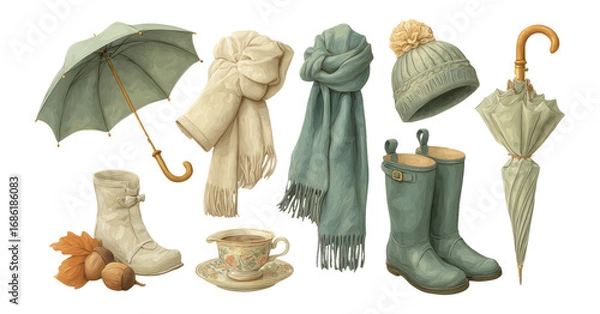 Obraz Cozy Autumn Accessories Collection on Transparent Background