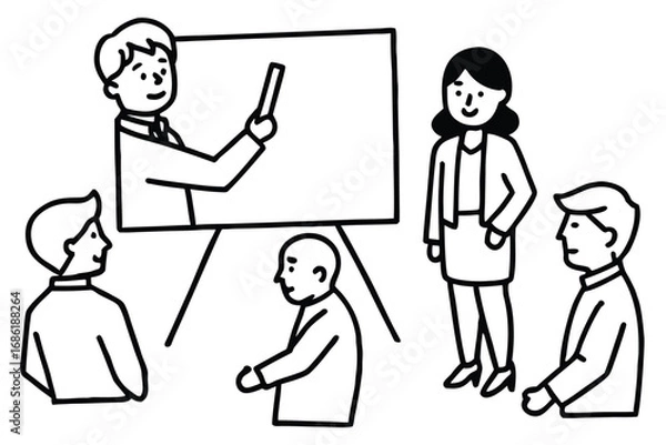 Fototapeta manager-explaining-strategy-to-team-with-whiteboar.