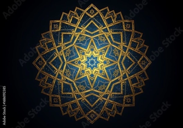 Fototapeta Elegant golden arabesque mandala pattern on deep blue background intricate geometric design for luxury and spiritual themes