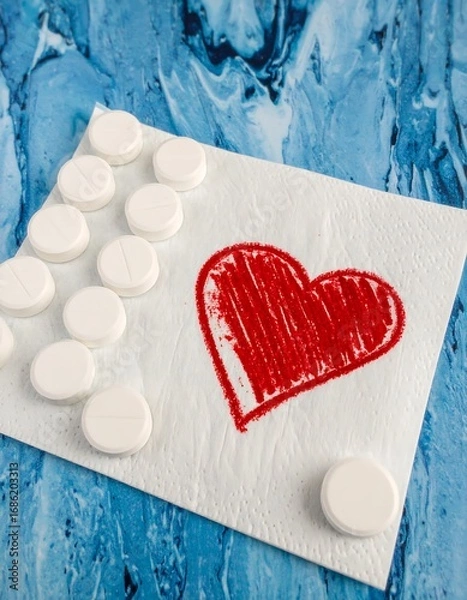 Obraz Pills and heart on napkin