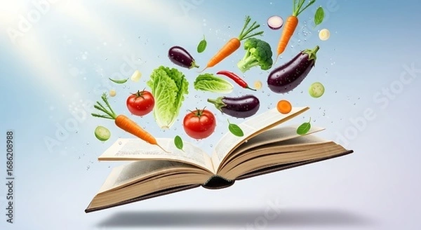 Fototapeta Imagination sprouts from every page—where books nourish the mind and vegetables feed the soul