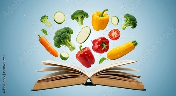 Fototapeta Imagination sprouts from every page—where books nourish the mind and vegetables feed the soul