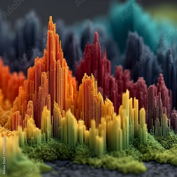Fototapeta Digital multicolored histogram with growing business concept, technological statistics diagram, 3D animation, and 4K resolution background