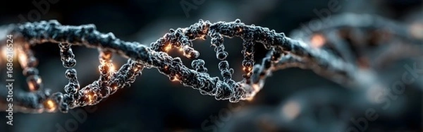 Fototapeta Abstract medical background with DNA helix and molecular structures, futuristic biotechnology and science vector illustration
