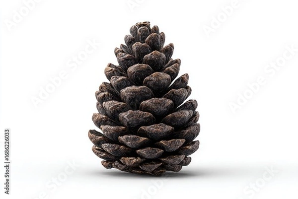 Obraz Single dark brown pine cone, isolated on white