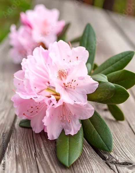 Obraz Pink azaleas on weathered wood