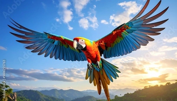 Obraz Macaw soars in open sky