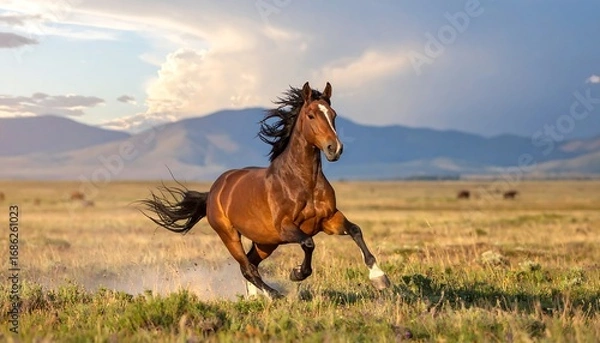 Obraz Wild horse runs in field