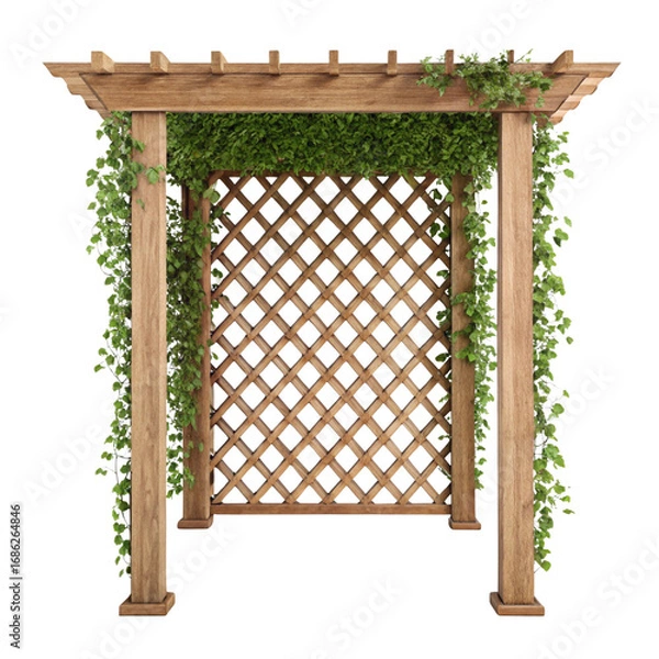 Fototapeta Elegant wooden pergola adorned with climbing ivy and lush greenery perfect for garden designs and landscape architecture creating a serene outdoor space