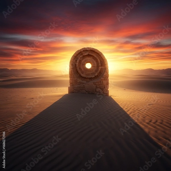 Obraz 砂漠の夕焼けと円環