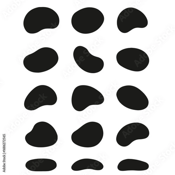 Fototapeta "Abstract Organic Shape Grid – Minimalist Black Blob Icons on White Background for Design and Pattern Use"