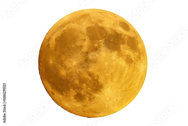 Fototapeta A full, golden-orange moon against a black backdrop.  The surface texture of the moon is clearly visible with varied shades of orange and light yellow