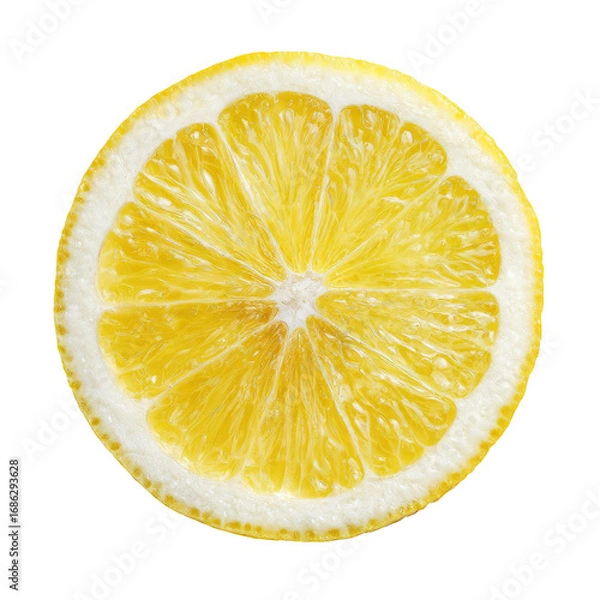 Fototapeta Close-up of a lemon slice, bright yellow, radiating segments