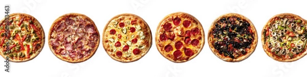 Fototapeta Six different pizzas, various toppings