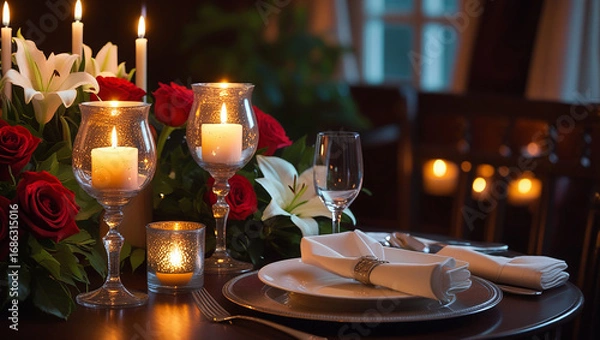 Obraz Romantic dinner setup with glowing
