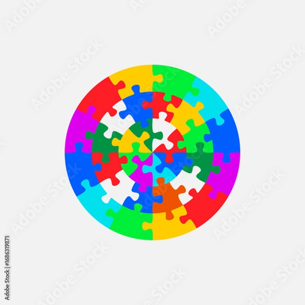 Fototapeta Concentric jigsaw puzzle circle. Colorful vector isolated on white background.	
