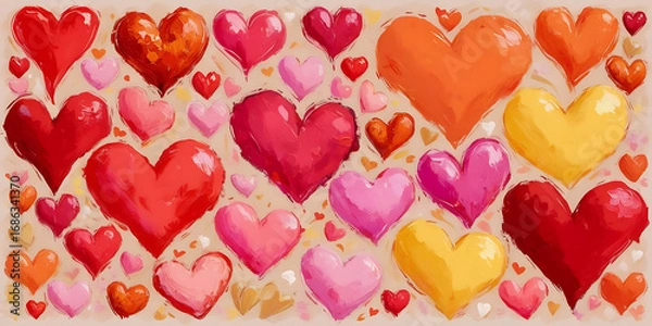 Obraz Vibrant multicolored hearts organized in symmetrical decorative pattern
