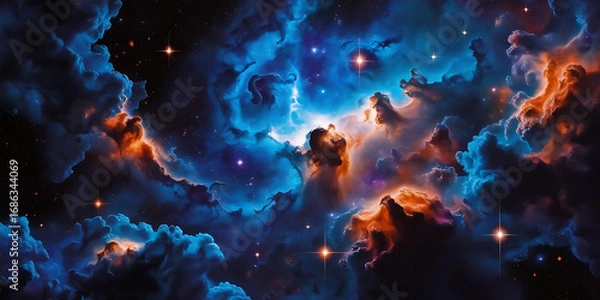 Obraz Vibrant colorful cosmic clouds with glowing stars in outer space