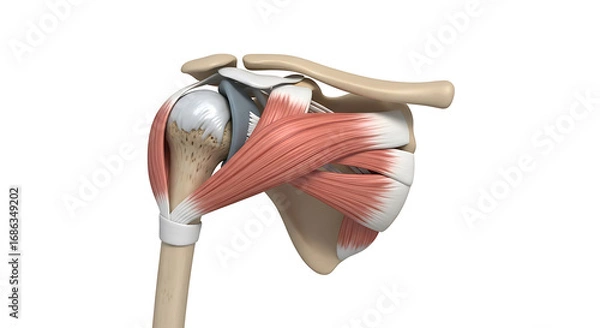 Obraz Anatomical illustration of the human shoulder joint and surrounding muscles, isolated on white background