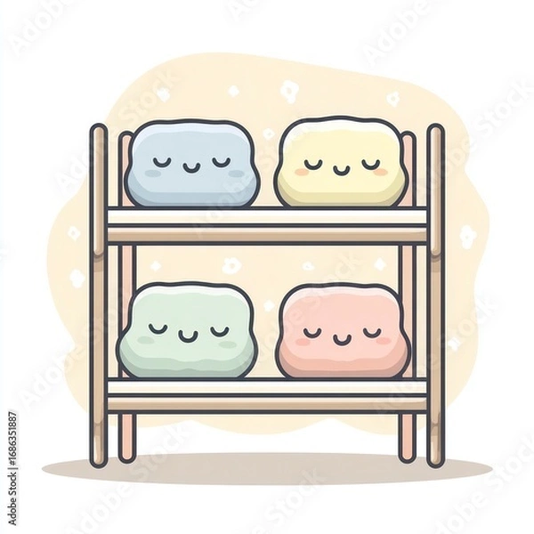 Obraz Cute cartoon bunk bed with pillows