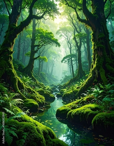 Obraz Lush Forest Stream Scene