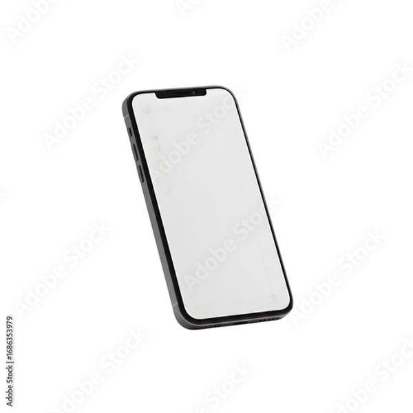 Fototapeta 3D Render Smartphone Angled Isolated on Transparent Background with Blank Screen