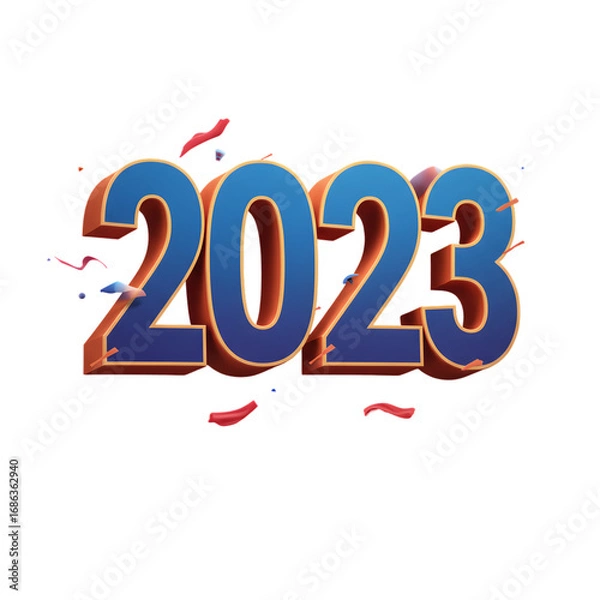 Fototapeta 3D Rendered Text Of The Number 2023 With Blue And Orange Colors For New Year Celebration