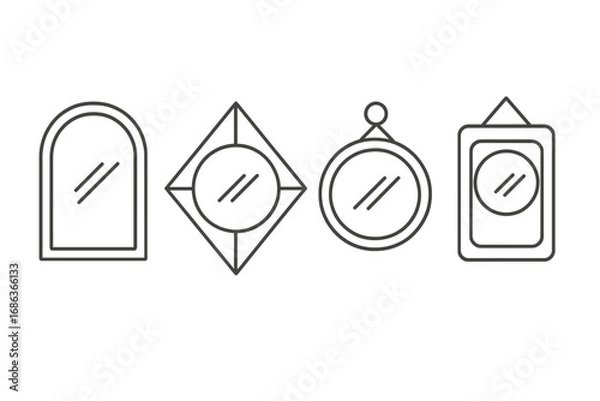 Fototapeta Minimalist geometric mirror designs in modern linear style for interior decor concepts. Vector illustration set of elegant, contemporary, stylish mirrors with transparent background.