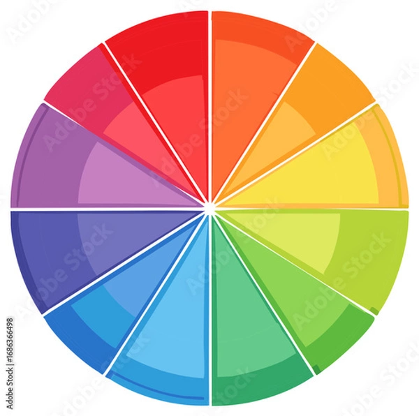 Fototapeta Colorful pie chart diagram divided into segments showcasing data visualization in spectrum from red to purple