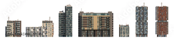 Fototapeta Modern building facades for architectural background isolated png on a transparent background premium cutout